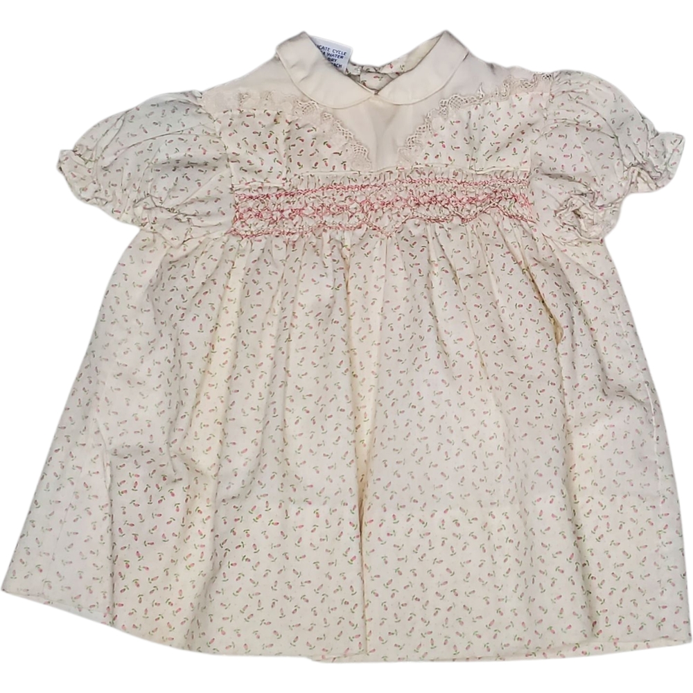 Vintage Polly Flinders Short-sleeve Infant Dress Cream White Floral Girls 3-9M